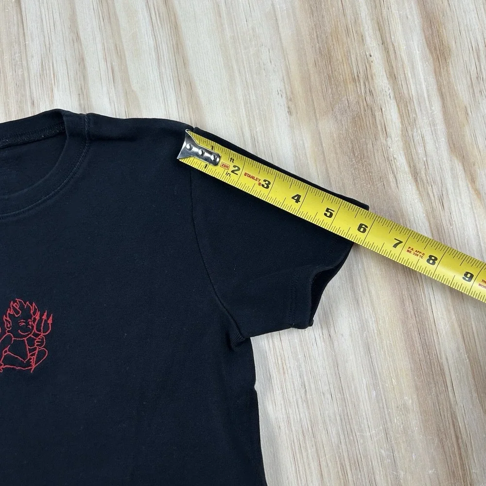 John Galt Women's Medium Black Heavyweight Fitted Baby Tee Devil Graphic Y2K